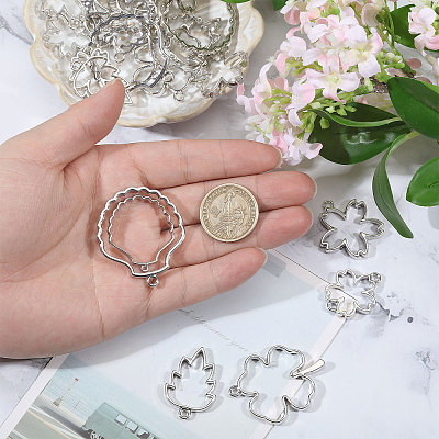 24Pcs 6 Styles Alloy Hollow Geometric Open Back Bezel Pendants FIND-CA0010-76A-1