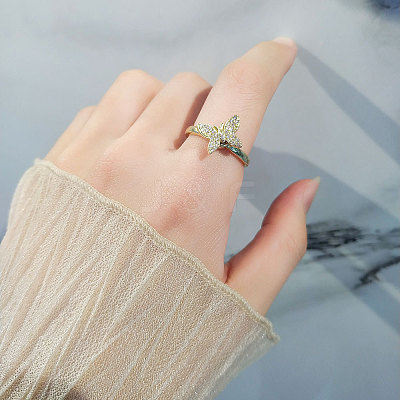 Adjustable Brass Pave Cubic Zirconia Enamel Rotating Finger Rings for Women FS-WGAC909-02-1