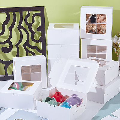 Square Foldable Paper Cake Box LS-CON-WH0089-174B-1