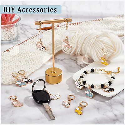 12Pcs 6 Colors Alloy Enamel Cow Charm Locking Stitch Markers HJEW-PH01533-1