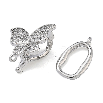 Butterfly Brass Micro Pave Clear Cubic Zirconia Fold Over Clasps KK-Z143-22P-1