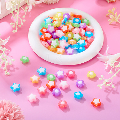 100Pcs 2 Styles Two Tone Opaque Acrylic Beads SACR-TA0001-59-1