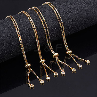Adjustable Brass Micro Pave Cubic Zirconia Chain Bracelet Making ZIRC-CJ0001-01G-1