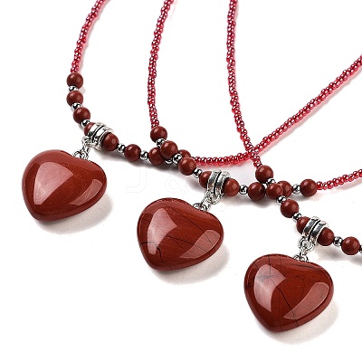 Natural & Synthetic Mixed Gemstone Heart Pendant Necklaces NJEW-G143-02-1