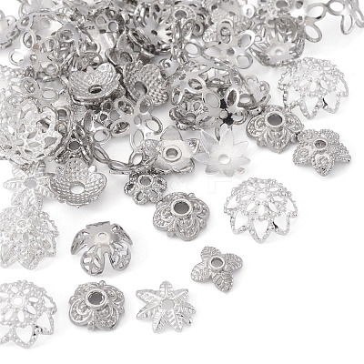 54Pcs 9 Style Brass Bead Caps KK-TA0003-41-1