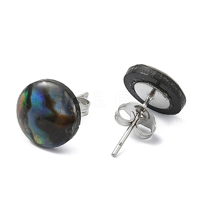 Flat Round Oval Natural Paua Shell Stud Earring for Women EJEW-JE07125-1