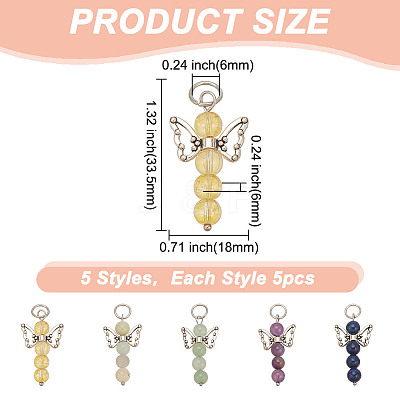 25Pcs 5 Styles Natural Green Aventurine & Lapis Lazuli & Red Aventurine & Citrine & Amethyst Pendants PALLOY-HY00024-1