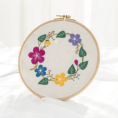 Flower Pattern DIY Embroidery Kit DIY-P077-024-1