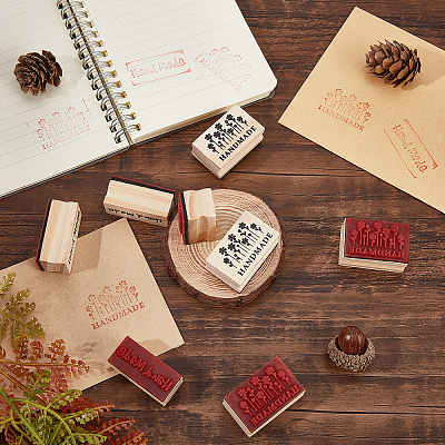 8Pcs 2 Styles Wooden Stamps DIY-OC0005-80-1