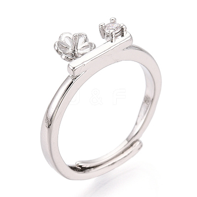 Flower Brass Micro Pave Cubic Zirconia Cup Peg Ring Settings KK-N274-31P-1
