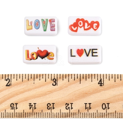 40Pcs 4 Colors Printed  Opaque Acrylic Beads OACR-FS0004-05-1