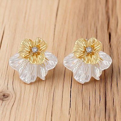 Alloy Micro Pave Cubic Zirconia Flower Stud Earrings for Women WG3B3D7-01-1