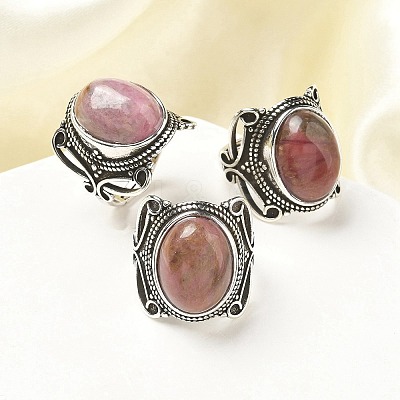 Natural Rhodonite Adjustable Rings RJEW-I108-02AS-13-1