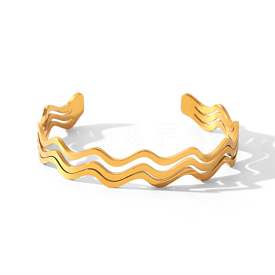 304 Stainless Steel Wavy 3-Line Cuff Bangles for Women WGF7EC5-01-1