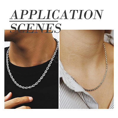 3Pcs 3 Size 304 Stainless Steel Twist Rope Chains Necklaces Set for Men Women STAS-TA0004-82-1