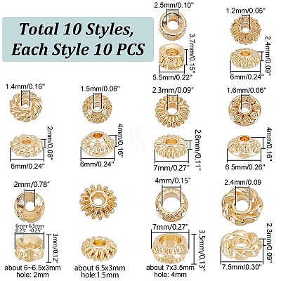 100Pcs 10 Style Rack Plating Alloy Bead FIND-BC0003-82-1
