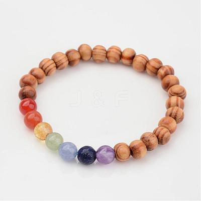 Wood Beaded Kids Stretch Bracelets BJEW-JB02328-1