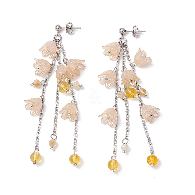 Acrylic Flower Tassel Stud Earrings EJEW-TA00648-03-1