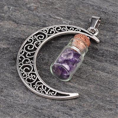 Column Glass Bottle with Amethyst inside Pendants PALLOY-JF00170-05-1