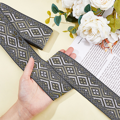Polyester Jacquard Rhombus Ribbons OCOR-WH0082-141B-1