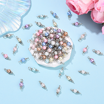 100Pcs 10 Colors Baking Paint Glass Pearl Connector Charms PALLOY-YW00097-1