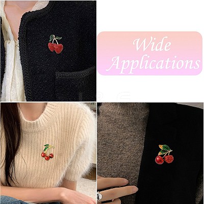 6Pcs 6 Styles 3D Resin Cherry Brooch Pin with Rhinestone JEWB-CJ0001-32-1