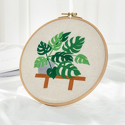 Monstera Leaf Pattern DIY Embroidery Beginner Kit DIY-P077-018-1