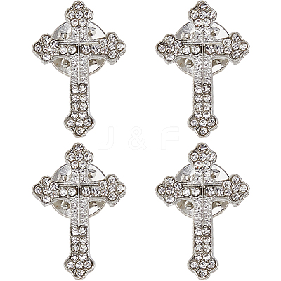 4Pcs Floral Cross Zinc Alloy Rhinestone Lapel Pin Backs for Backpack Clothes JEWB-FH0002-32P-1