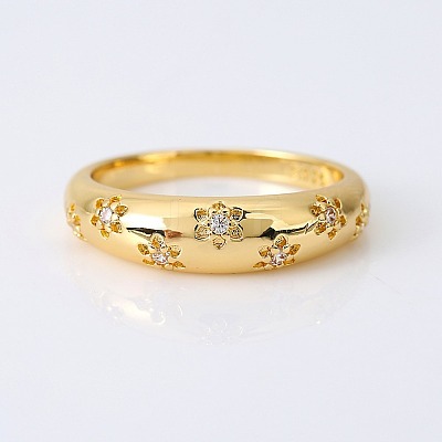 Flower Pattern Brass Micro Pave Clear Cubic Zirconia Finger Rings FS-WGC0799-05-1