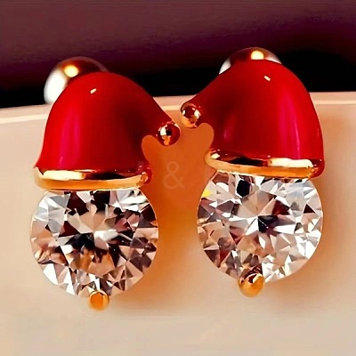 Zinc Alloy Enamel Santa Hat Stud Earrings FS-WGF8A0B-01-1