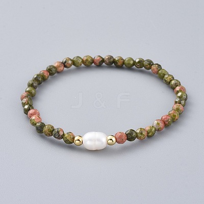 Natural Unakite Beads Stretch Bracelets BJEW-JB04676-03-1