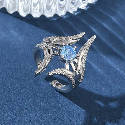 Brass Micro Pave Cubic Zirconia Cuff Open Rings for Women RJEW-L343-09P-02-1