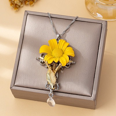 Alloy Enamel Cross Flower Pendant Necklaces for Women WGCE41D-01-1