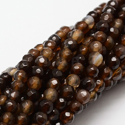 Faceted Natural Agate Round Beads Strands X-G-E318C-4mm-11-1