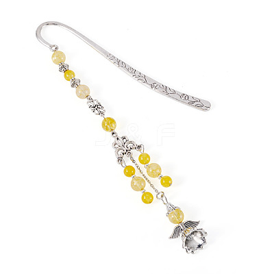 Natural Quartz Crystal Round Beads & Alloy Angel Bookmarks AJEW-TA00054-1