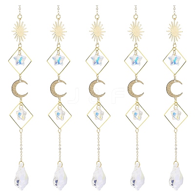 Electroplate Glass Star & Teardrop Window Hanging Suncatchers HJEW-JM00850-1