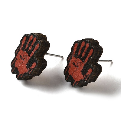 Wood Stud Earrings EJEW-Z054-02M-1