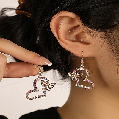 Heart with Butterfly Alloy Rhinestone Dangle Earrings FS-WGF592F-05-1