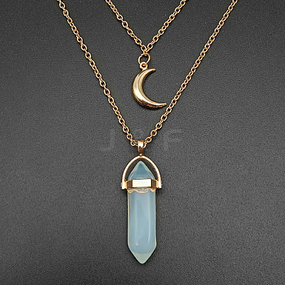 Opalite Cone Pendant Double Layer Necklace UX9990-28-1