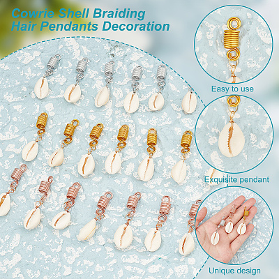 Cowrie Shell Braiding Hair Pendants Decoration OHAR-AB00017-1