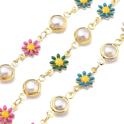 Brass Enamel Daisy Link Chains CHC-G024-06G-1