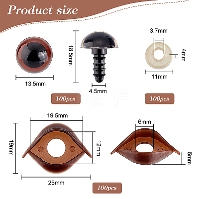 Half Round Plastic Craft Safety Eyes & Eyelid Sets DOLL-WH0002-12B-1