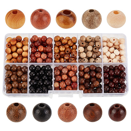   Natural Wood Beads Sets WOOD-PH0002-51B-1