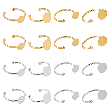16Pcs 8 Styles Stainless Steel Cuff Ring Components STAS-DR0001-17-1