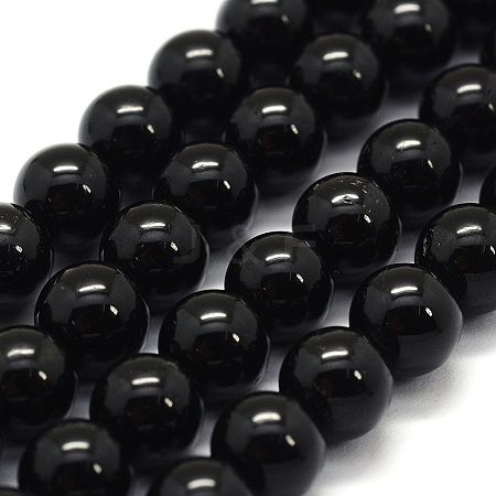Natural Black Tourmaline Beads Strands G-G763-01-12mm-A-1