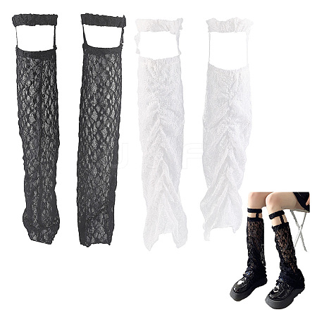 2 Pairs 2 Colors Polycotton Leg Sleeves AJEW-CY0001-29-1