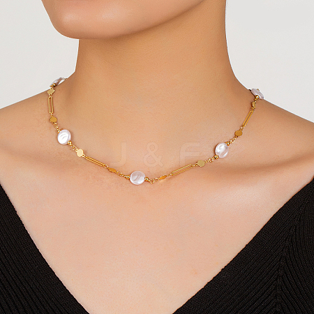 Simple and Elegant Brass  Imitation Pearl Unique Round Pendant Necklaces RA5368-1