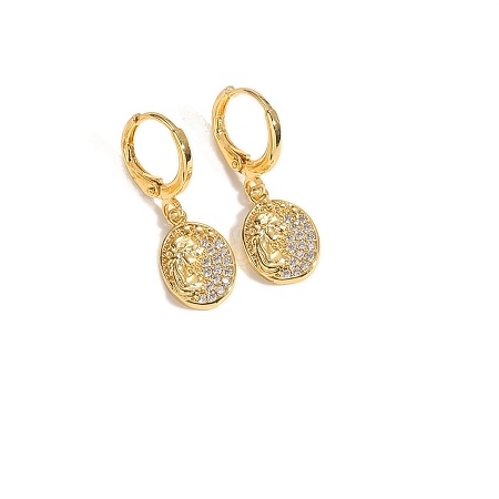 Golden Brass Micro Pave Clear Cubic Zirconia Leverback Earrings PW-WG6EB17-04-1