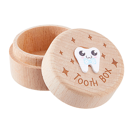 Round Printed Wood Baby Tooth Keepsake Cases with Lids CON-WH0099-75B-1