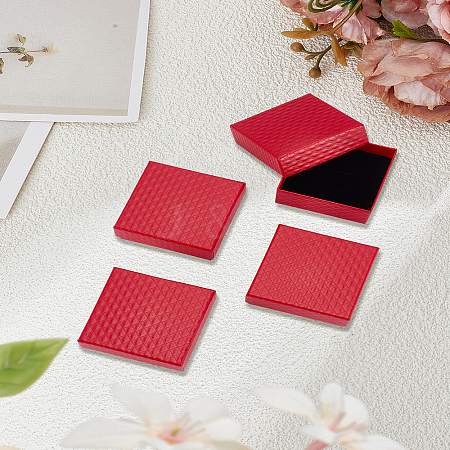 Diamond Textured Cardboard Paper Jewelry Ring Packaging Boxes CON-WH0085-146-1